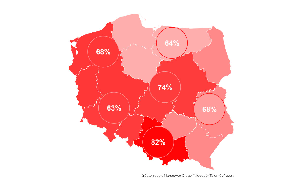 niedobór talentów w podziale na regiony Polski_wide - mapa