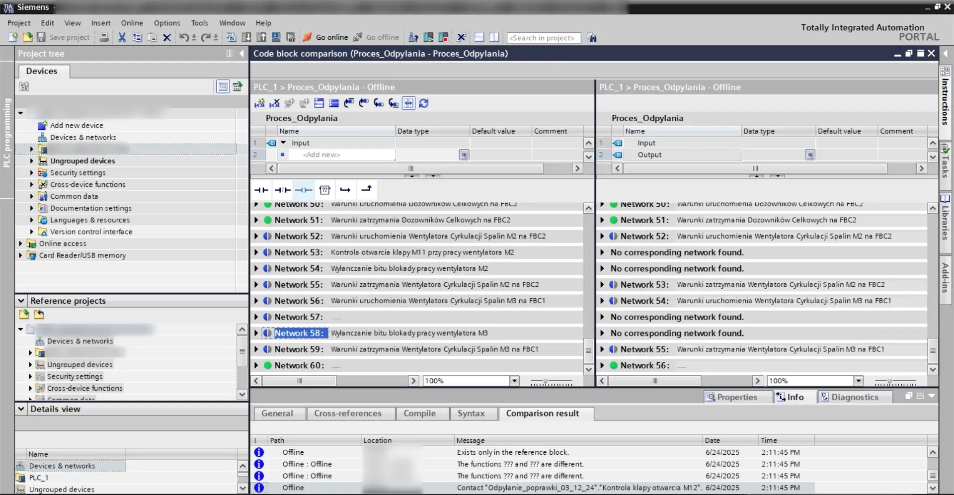 awaria systemu odpylania, screen siemens